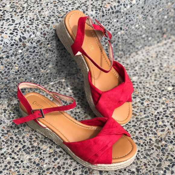 Red espadrille wedges - Picture 5 of 7